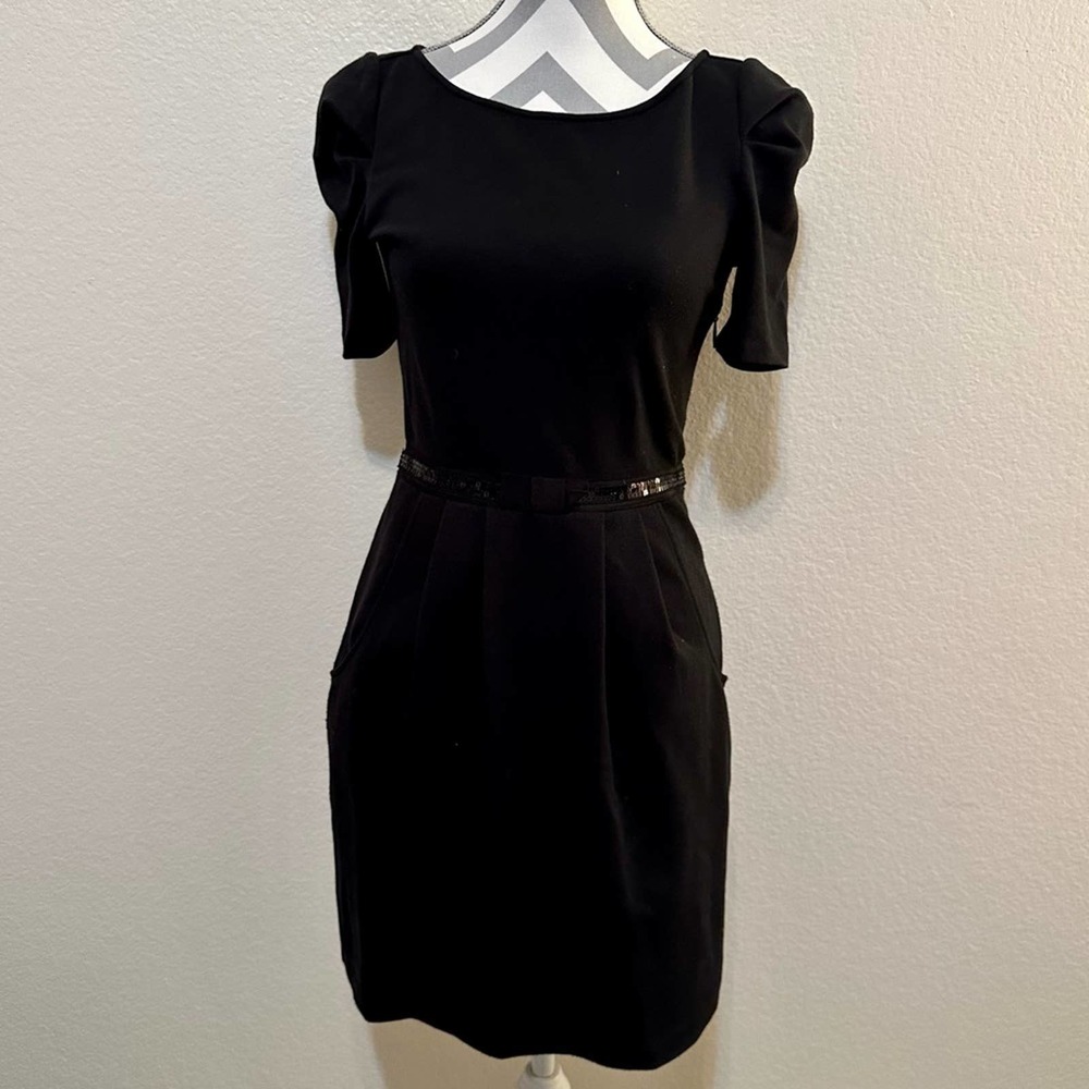 Juicy Couture Vintage Black Sequin Waist Short Sleeve Fit Flare Mini Dress Small